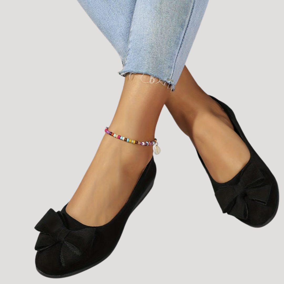 Wedge Ballet Flats with Elegant Bow