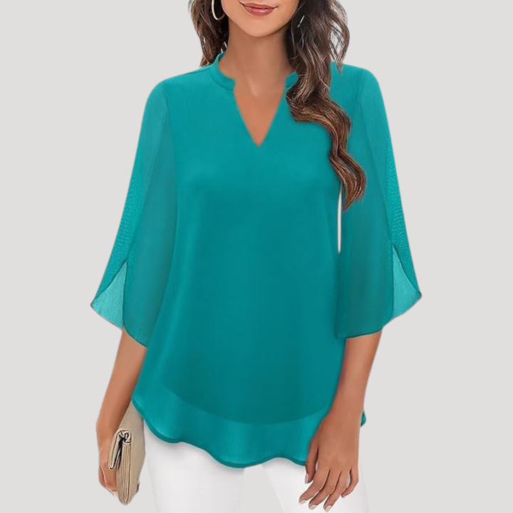 Women's Elegant V-Neck Blouse with Flared Sleeves