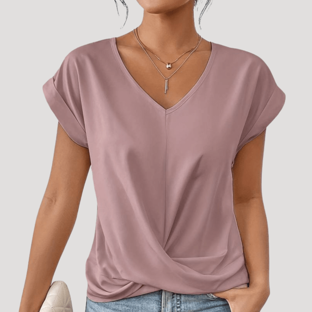 Women's Draped Fluid V-Neck T-Shirt for Summer
