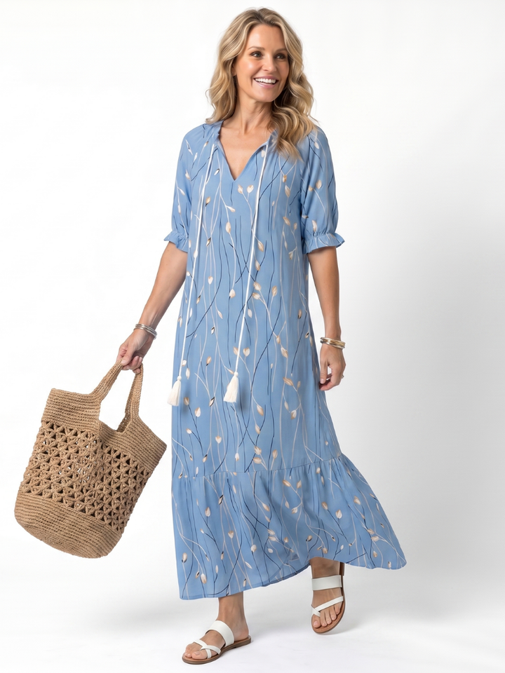 Alora Floral Print Tassel Tie Midi Dress - Elena Harper