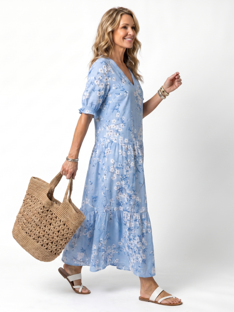Alora Floral Print Tassel Tie Midi Dress - Elena Harper