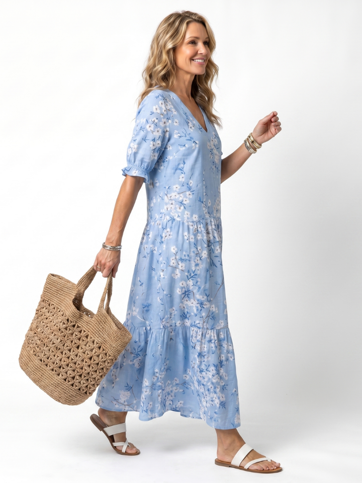 Alora Floral Print Tassel Tie Midi Dress - Elena Harper