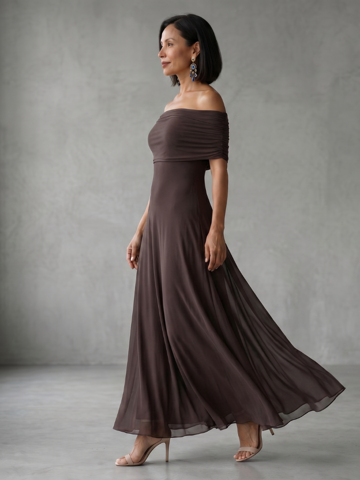 Women's Elegant Off Shoulder Draped Midi Dress