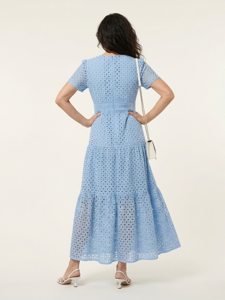 Brielle V Neck Short Sleeve Tiered Midi Dress - Elena Harper