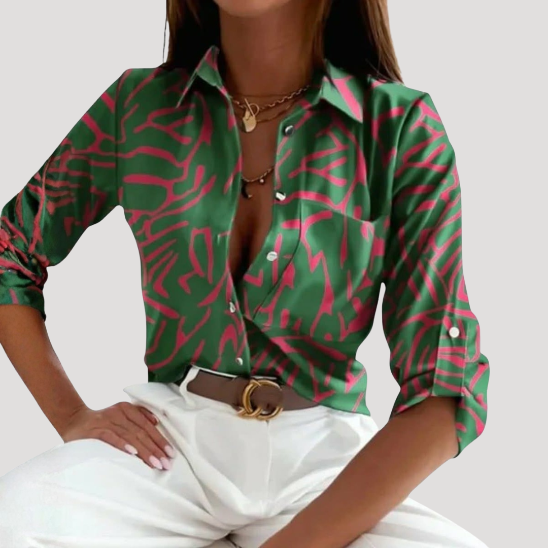 Chic Women's Blouse with Geometric Pattern and Shirt Collar