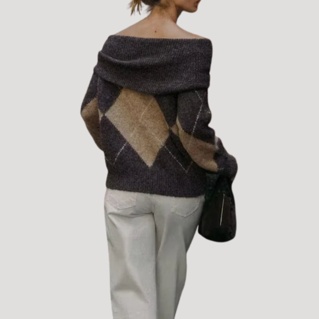 Women's Argyle Off-Shoulder Sweater