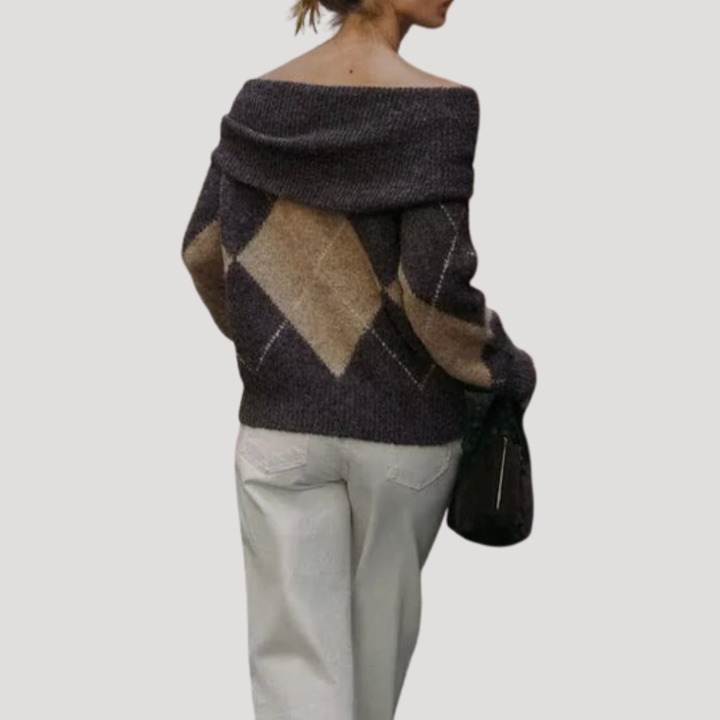 Women's Argyle Off-Shoulder Sweater