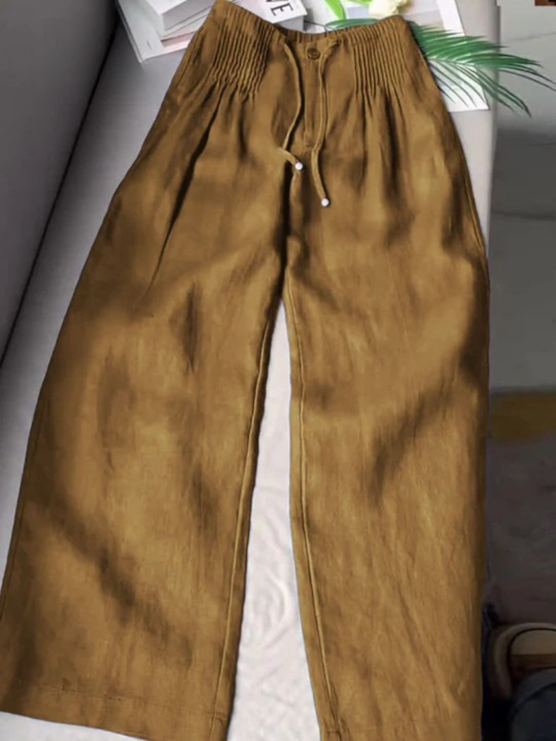 Camille Wide-leg Pants in Cotton and Linen Blend - Elena Harper