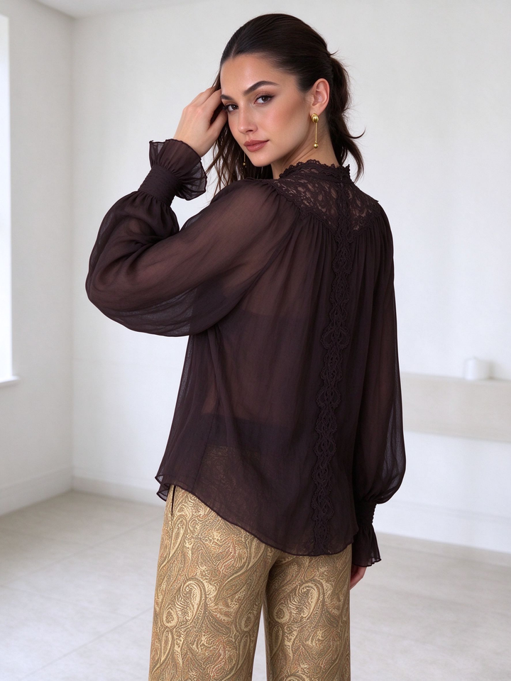Bow Detail Lace Chiffon Blouse