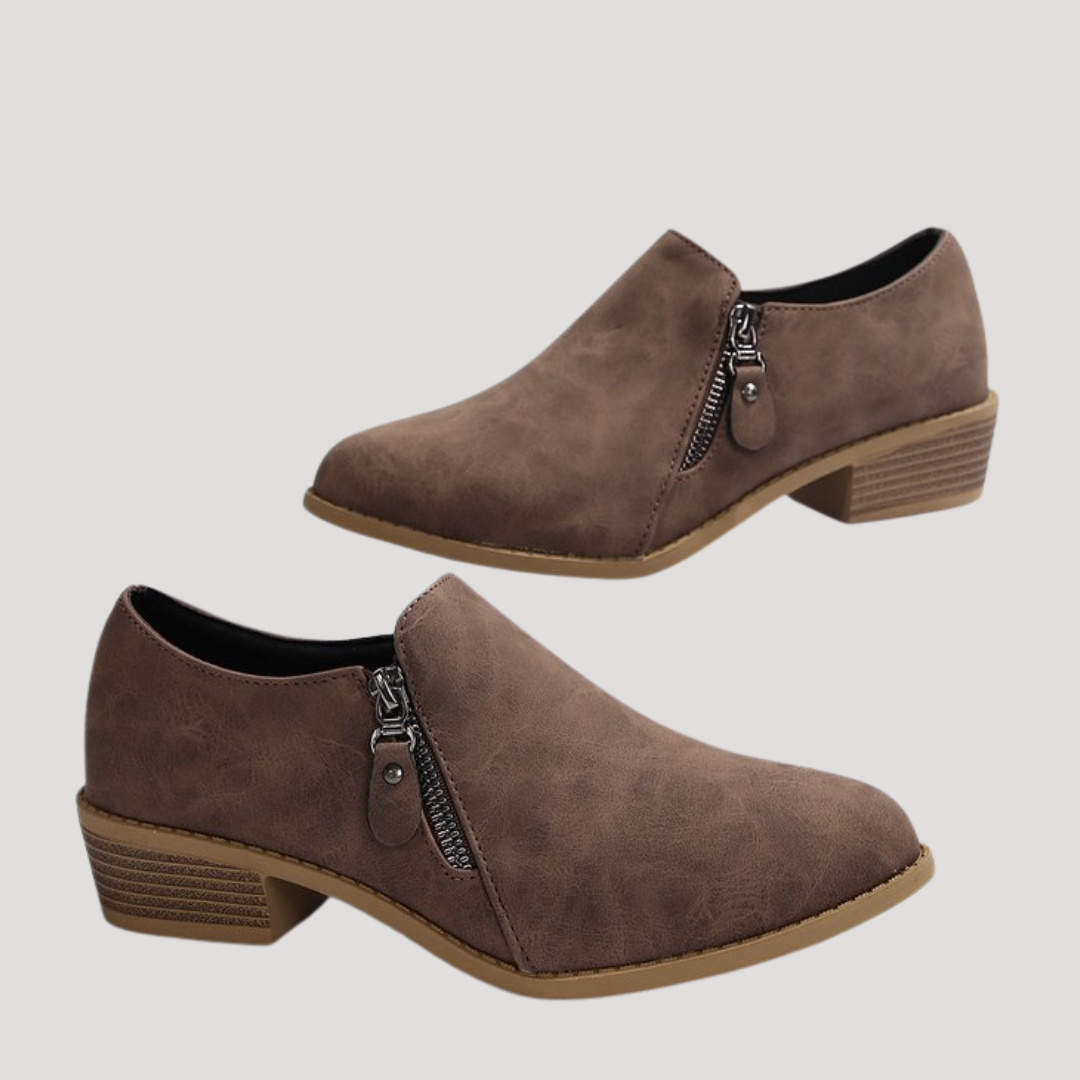 Women's Low Heel Ankle Boots with Zipper Details