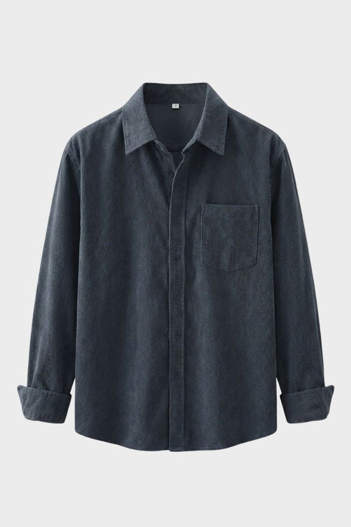 Men's Cord Shirt with Button Placket and Chest Pocket