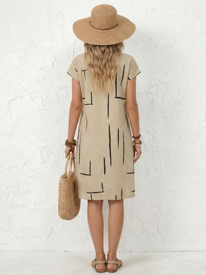 Adriana Short Sleeve Abstract Print Knee Length Dress - Elena Harper