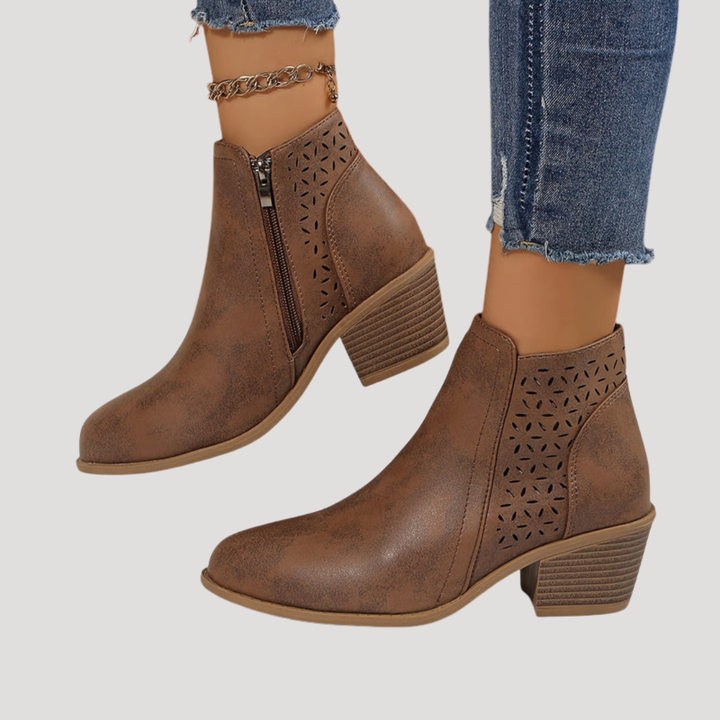 Women’s Square Heeled Ankle Boots with Cutouts