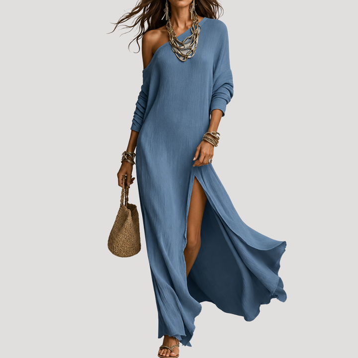 One-Shoulder Long Dress for Women with Side Slit