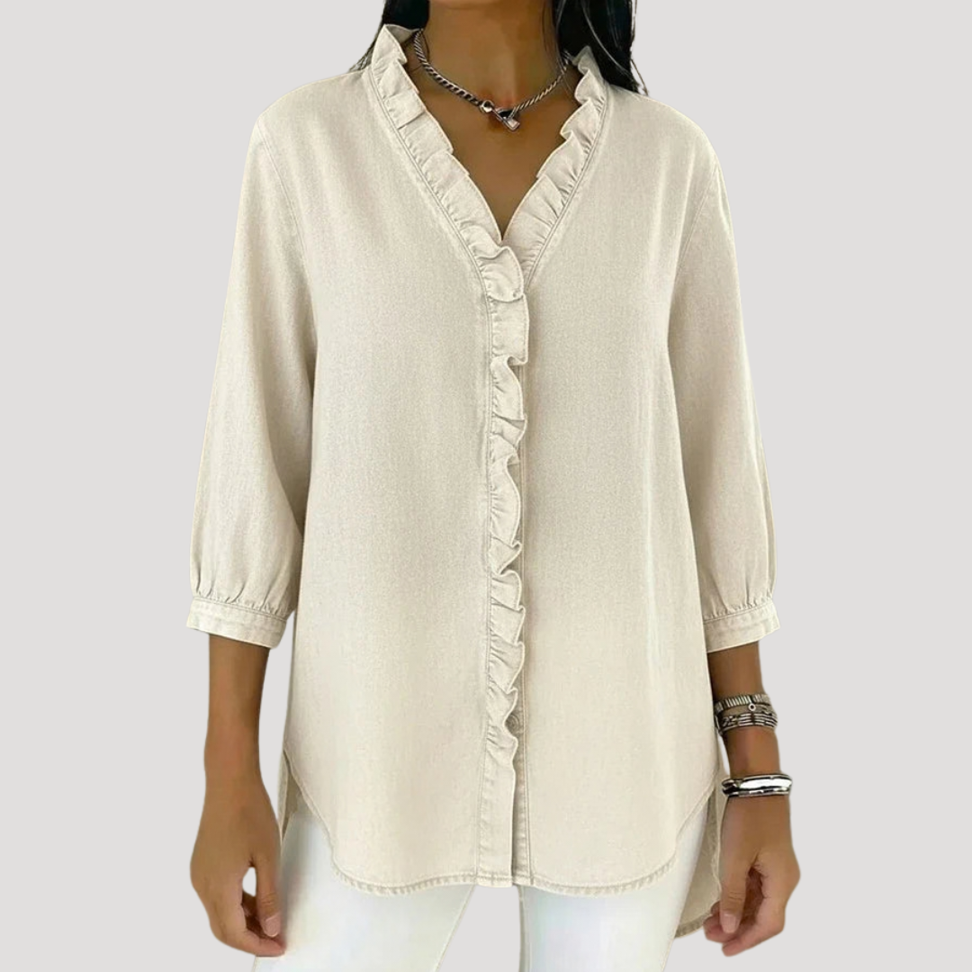 Women's Ruffled Denim Blouse