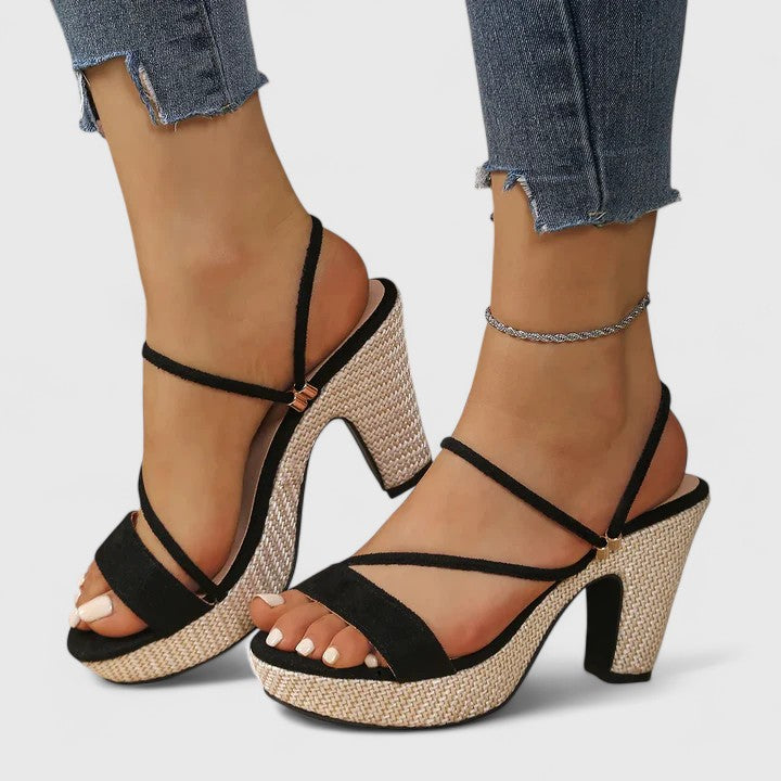 Women's Heeled Sandals with Ankle Strap - Elegant and Summery