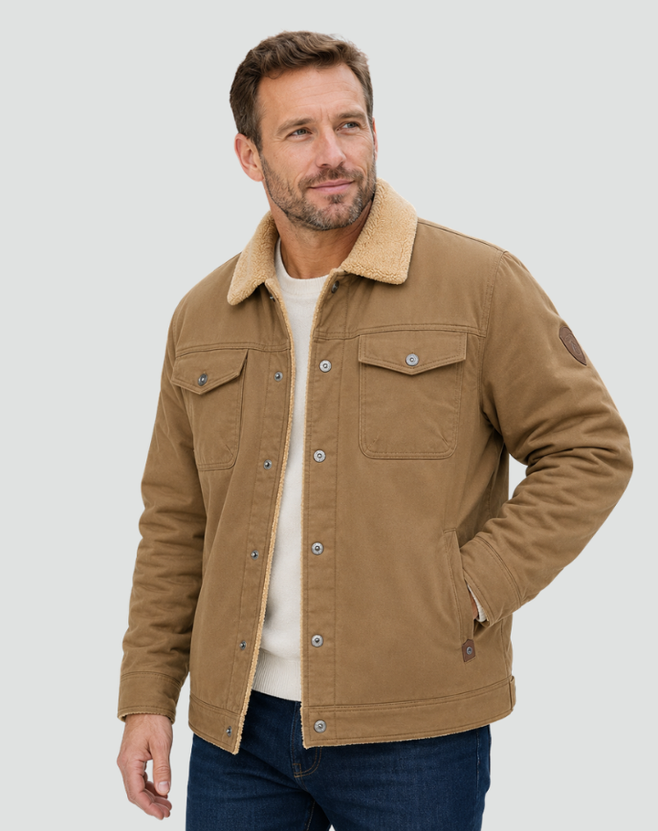 Sherpa Fleece Jacket for Men with Lining, Snap Buttons, Chest Pockets