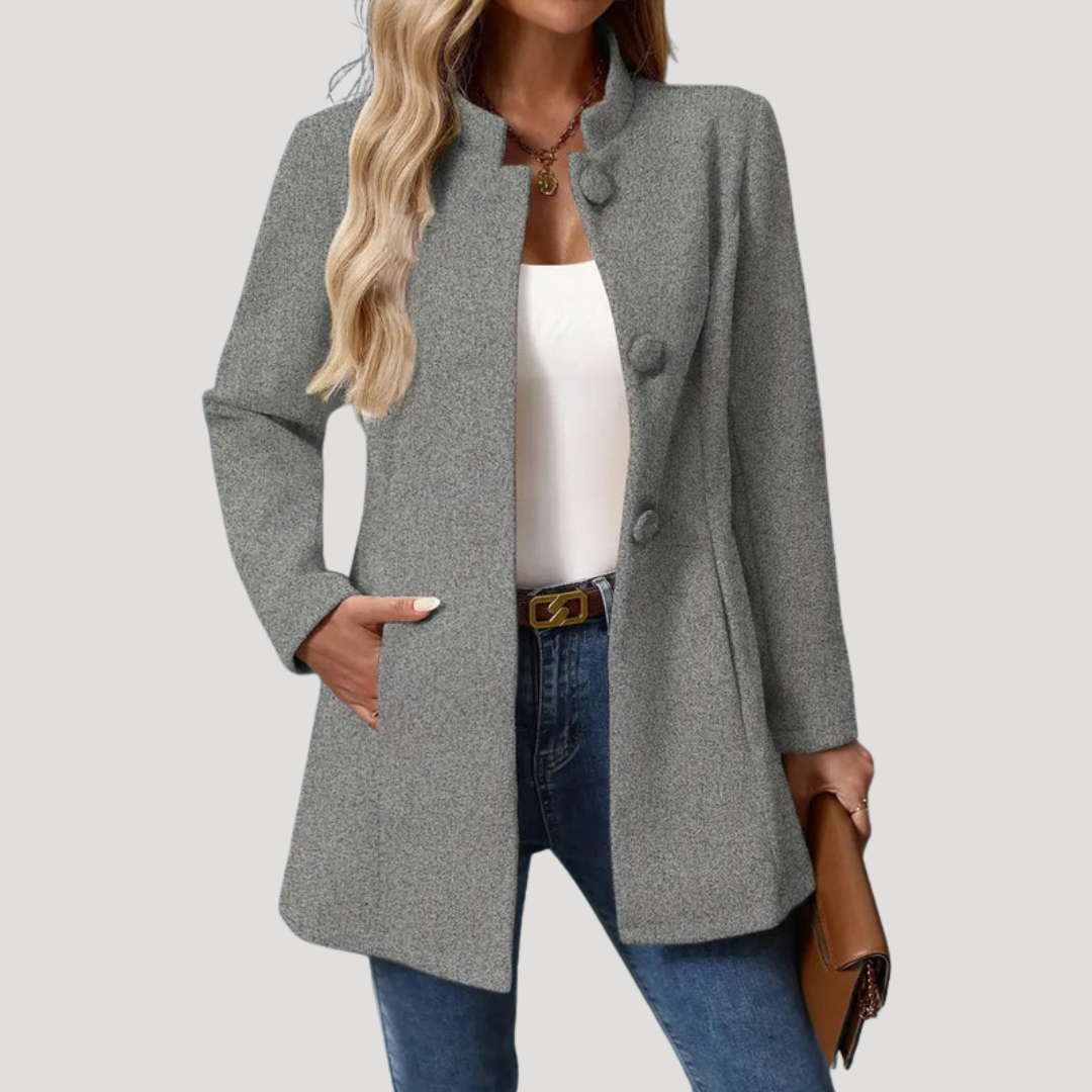 Women's Buttoned Coat with High Collar