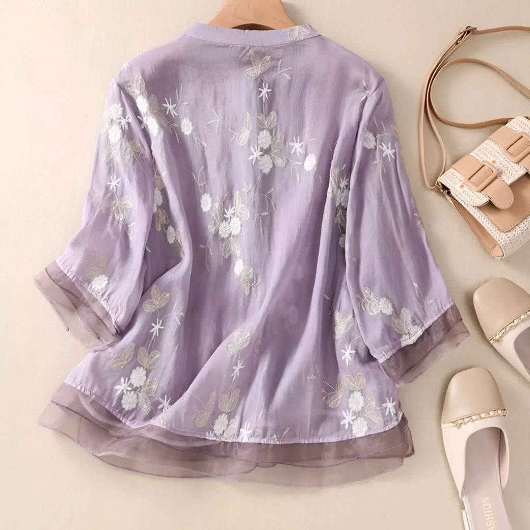 Skyla Embroidered Cotton Blouse, view 6 - Elena Harper