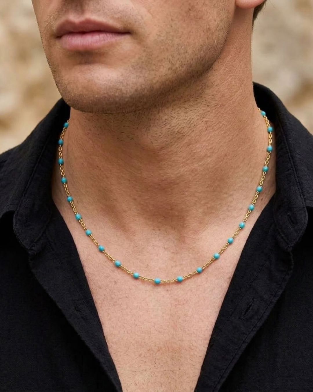 Golden Chain Necklace with Colorful Stones for Men