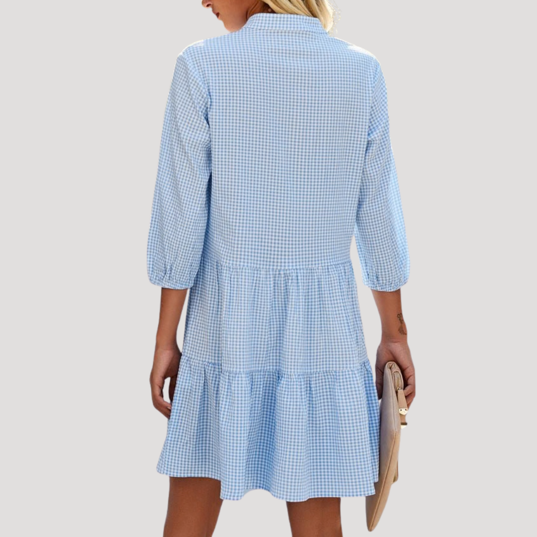 Elegant Short Vichy A-Line Buttoned Summer Dress