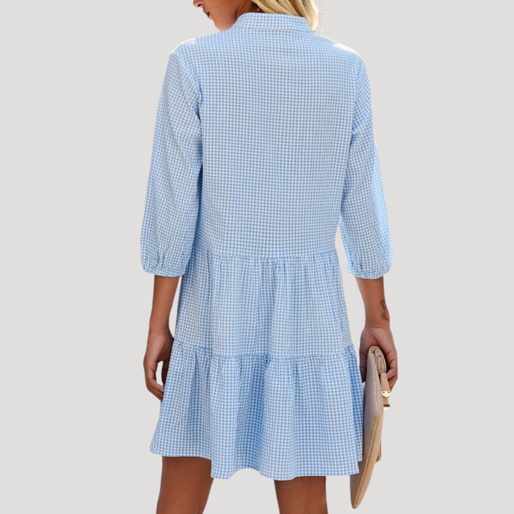 Elegant Short Vichy A-Line Buttoned Summer Dress