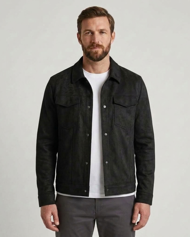 Vegan Suede Button-Up Jacket For Men