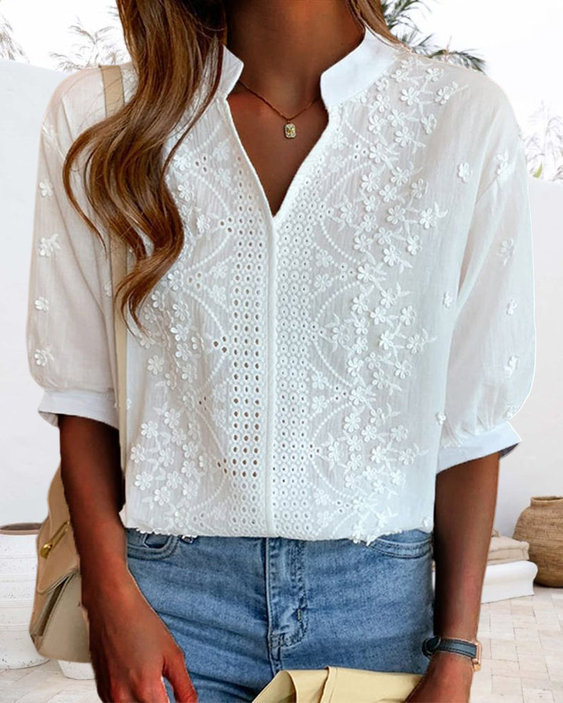 Xavier Women’s Summer V Neck Puff Sleeve Blouse - Elena Harper
