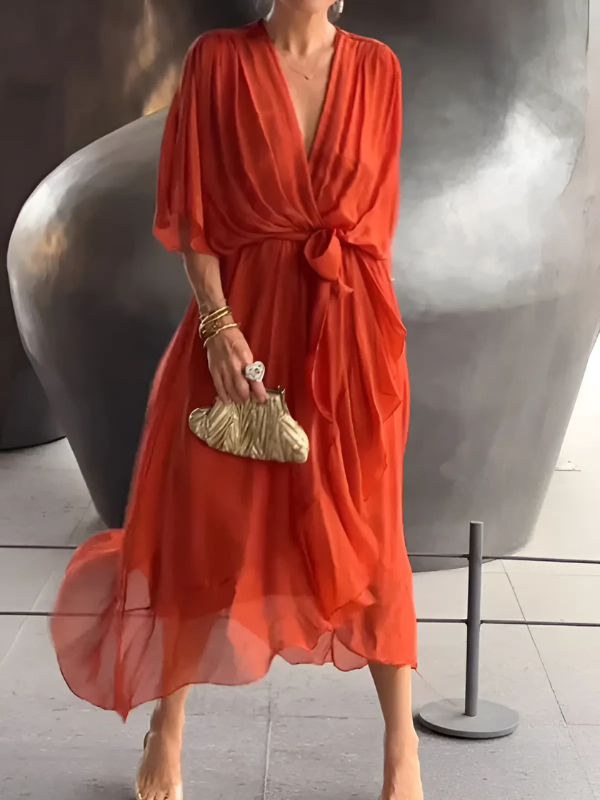 Seraphina Timeless Crossed Midi Dresses, view 6 - Elena Harper