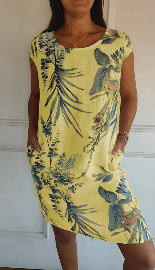 Iris Casual Loose-Fit Knee-Length Printed Dress - Elena Harper
