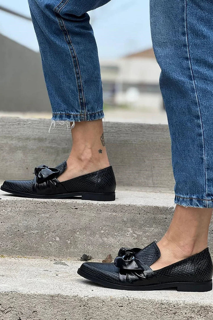 Black Loafer with Shiny Bow, view 4 - Elena Harper