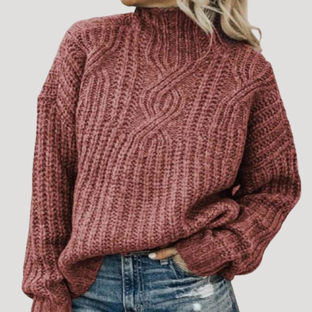 Women’s Twisted Knit Sweater with High Neck