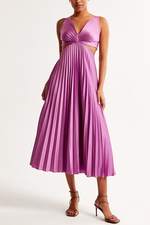 EVA Cut Out Waist Sleeveless Pleated Maxi Dress - Elena Harper