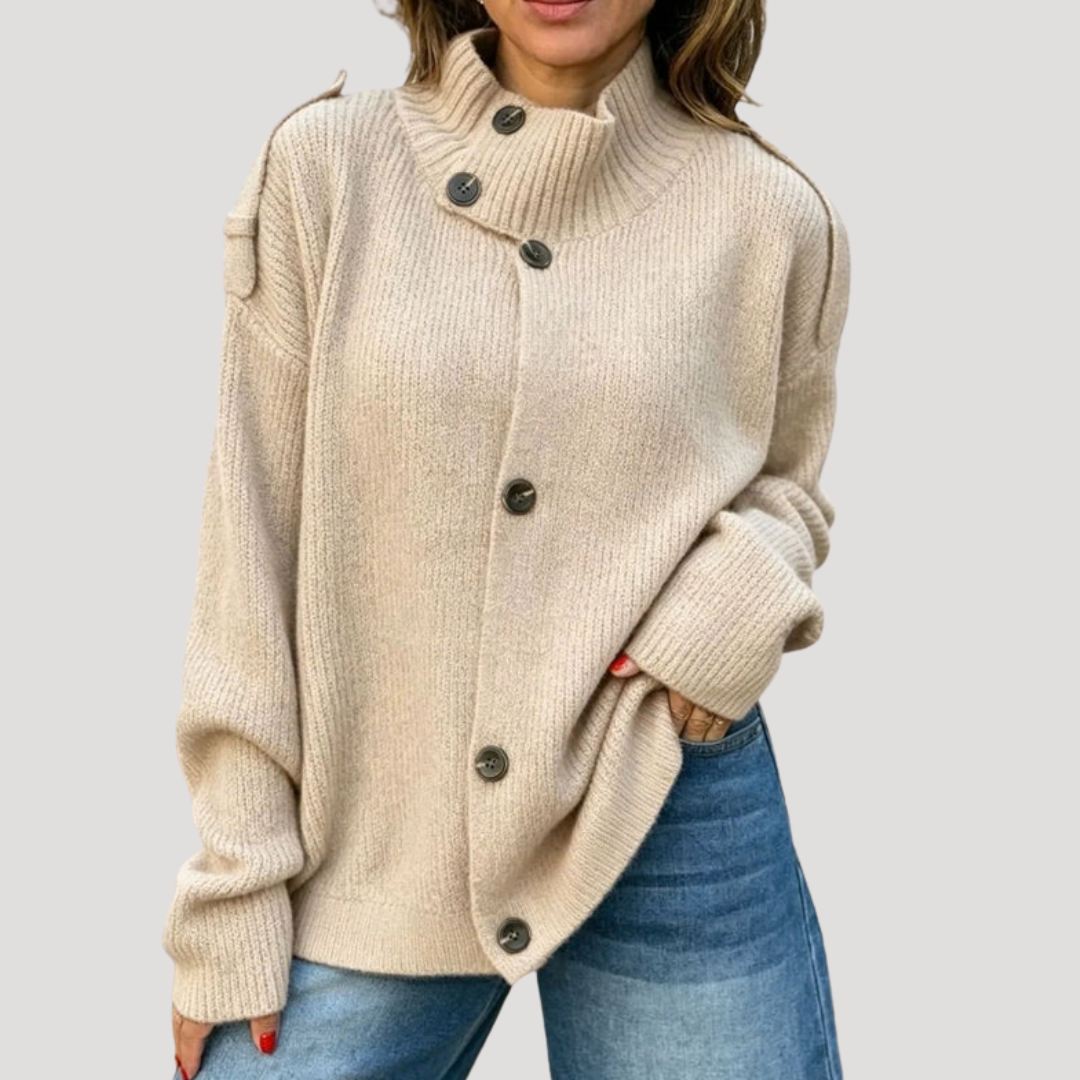 Women's Buttoned High Collar Cardigan