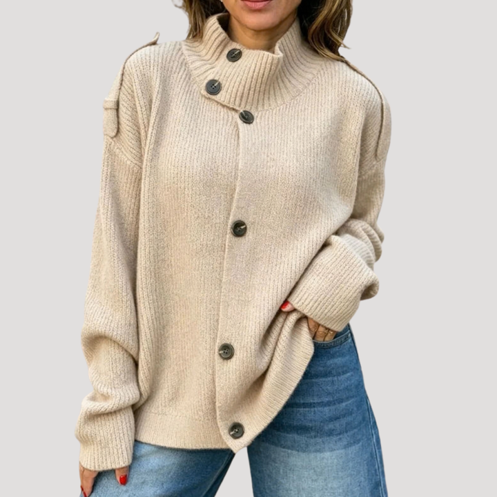 Women's Buttoned High Collar Cardigan