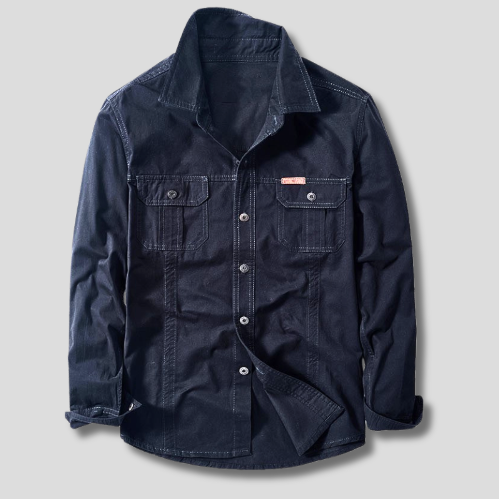 Men's Cargo Shirt with Double Chest Pockets and Button Cuffs