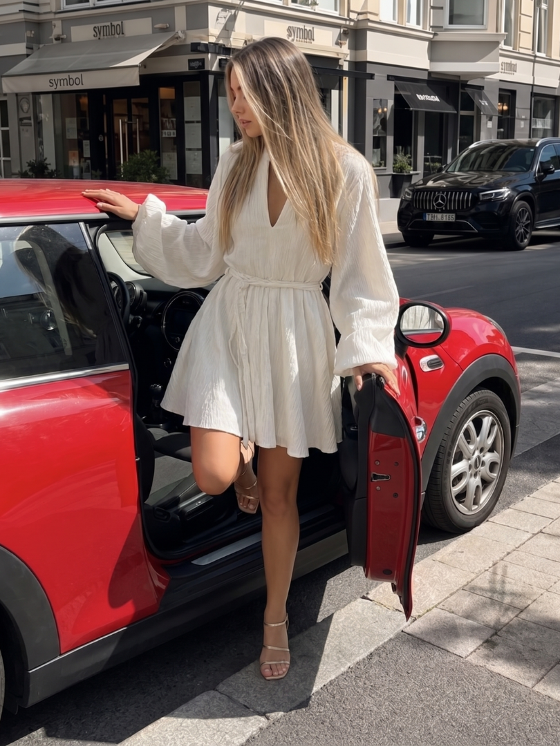 Azula Long Sleeve V Neck Flared Skirt Mini Dress - Elena Harper