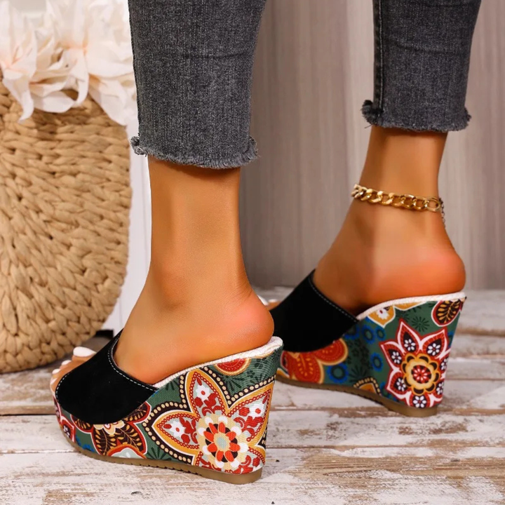 Women's Bohemian Wedge Sandals in Velvet – Elegant Comfortable Summer Style