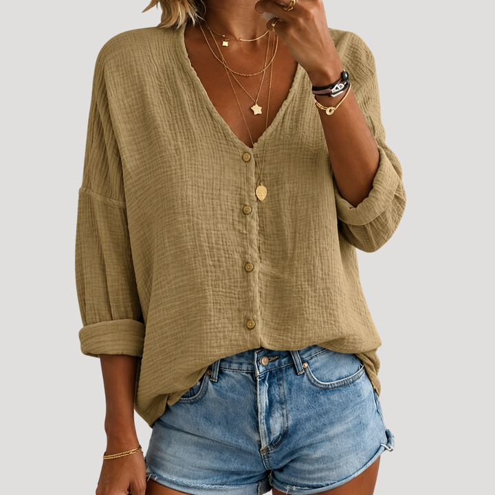 Women's Buttoned V-Neck Blouse