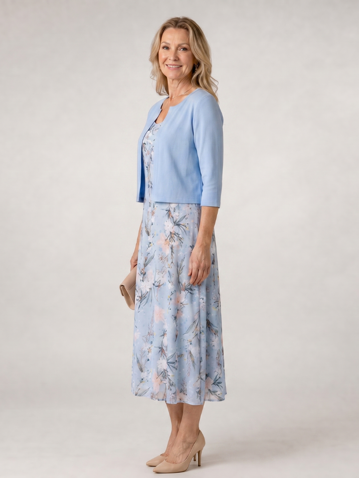 Celeste Floral Print Sleeveless Cropped Jacket Midi Dress - Elena Harper