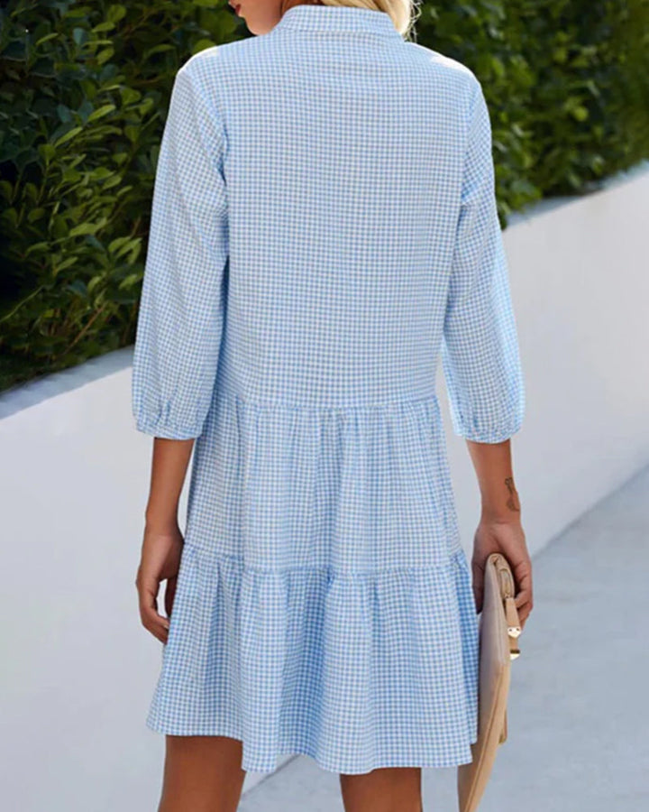 Lily Check Button Flare Dress - Elena Harper