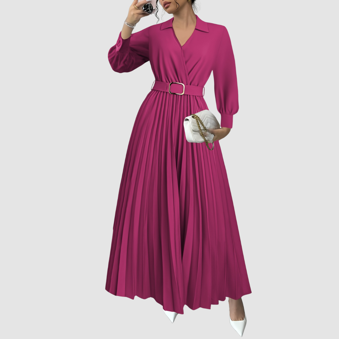 Women's Elegant Pleated V-Neck Dress