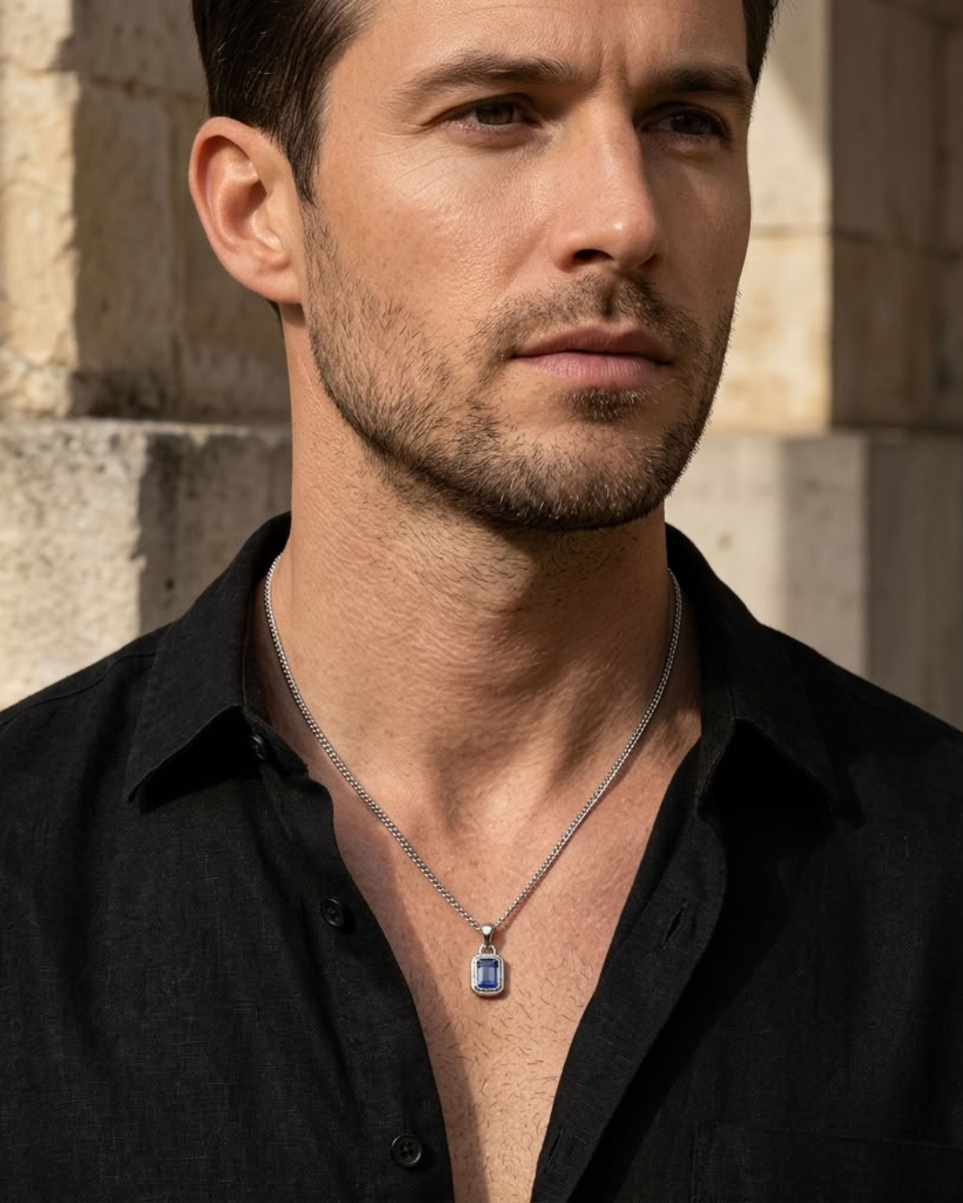 Gemstone Pendant Stainless Steel Chain For Men