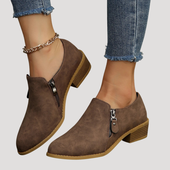 Women’s Low Heel Shoes with Front Zip