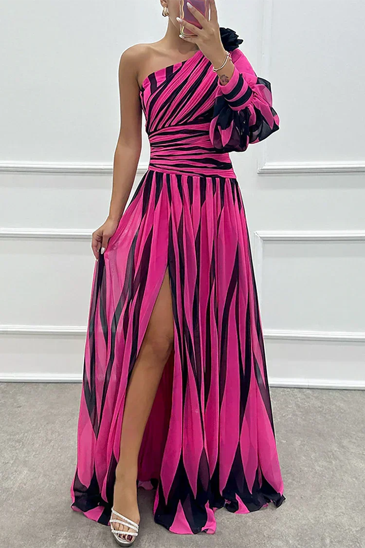Shiloh Elegant Striped One Shoulder Maxi Dress - Elena Harper
