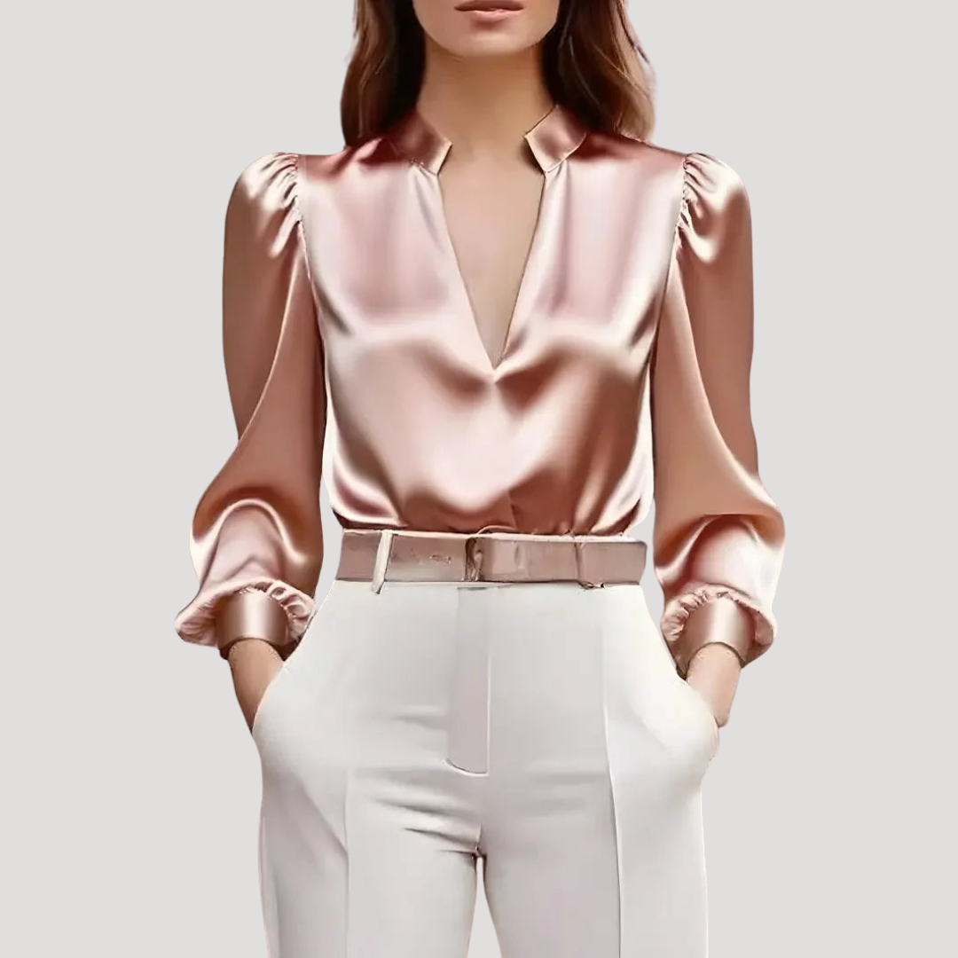 Elegant Women's V-Neck Blouse with Long Sleeves