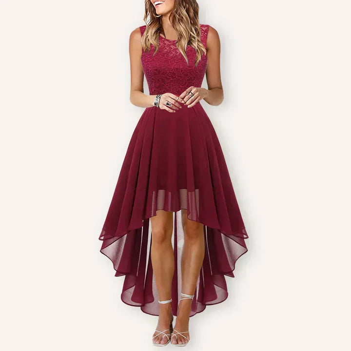 Helga | Women's Elegant High-Low Midi Dress for Wedding Guests