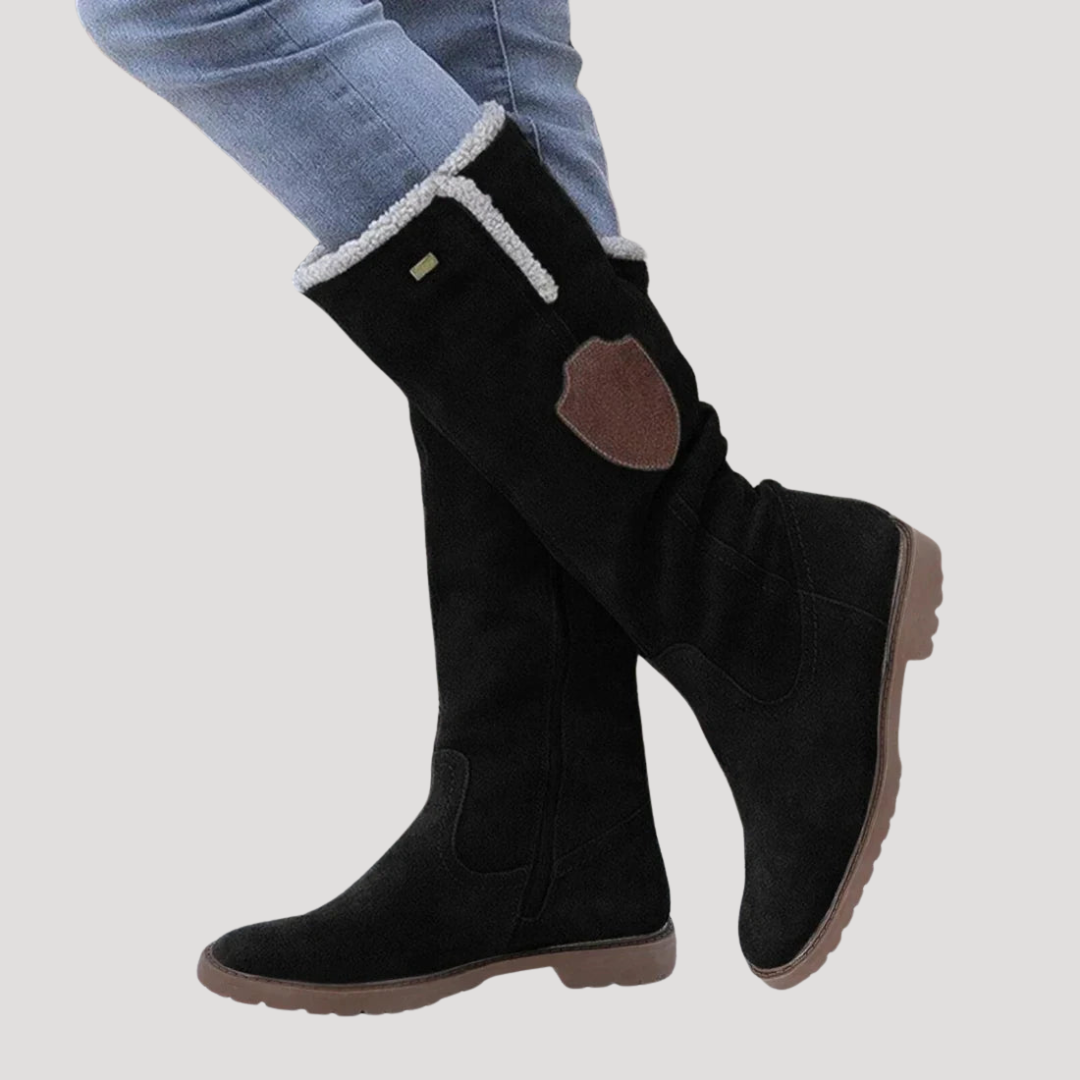 Women's Winter Knee-High Flat Boots with Side Zip