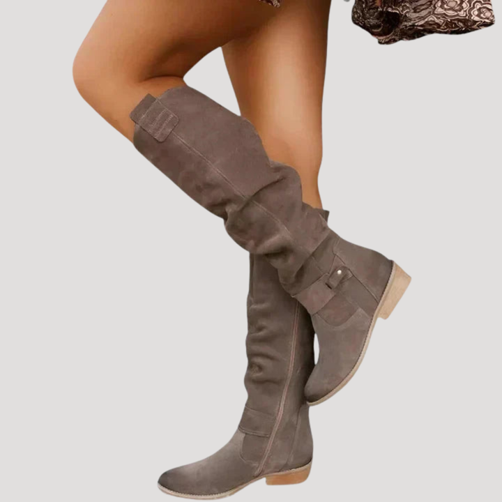 Women’s Knee-High Flat Boots with Buckle Detail