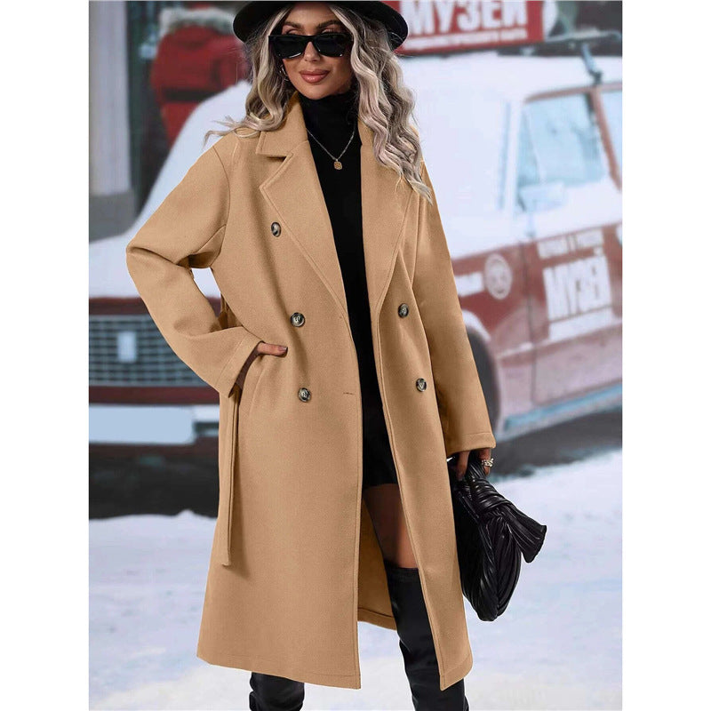 Chic Women's Trench Coat – Double-Breasted, Beige Water-Repellent, Perfect for Spring and Autumn